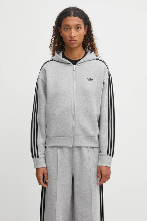 adidas Originals bluza Spacer 3S Fz damska kolor szary z kapturem z aplikacją JY2620