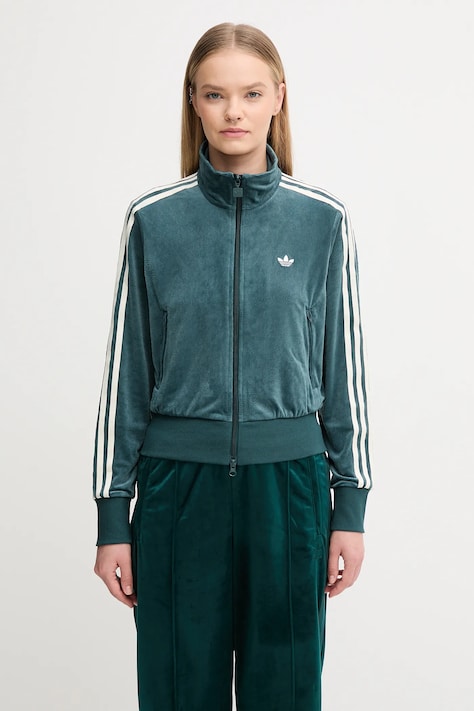 Кофта из велюра adidas Originals Fb Liberty Tt цвет зелёный с аппликацией JW5267