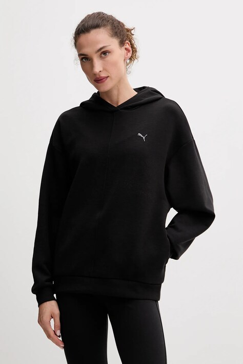 Puma bluza damska kolor czarny z kapturem z nadrukiem 527460