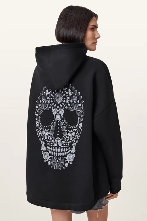 AllSaints bluza SHKULL damska kolor czarny z kapturem W144JC