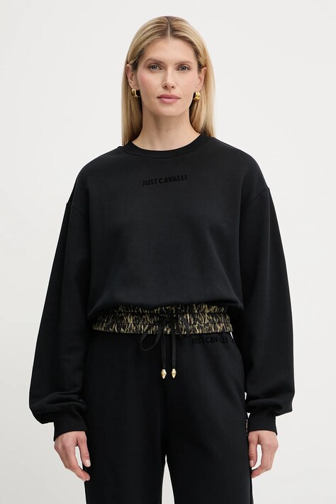 Just Cavalli bluza bawełniana damska kolor czarny gładka 79PAIE20 CF100