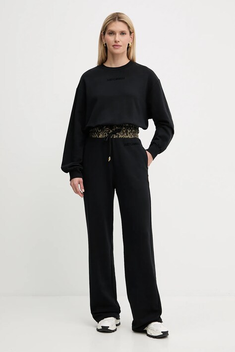 Just Cavalli bluza bawełniana damska kolor czarny gładka 79PAIE20 CF100