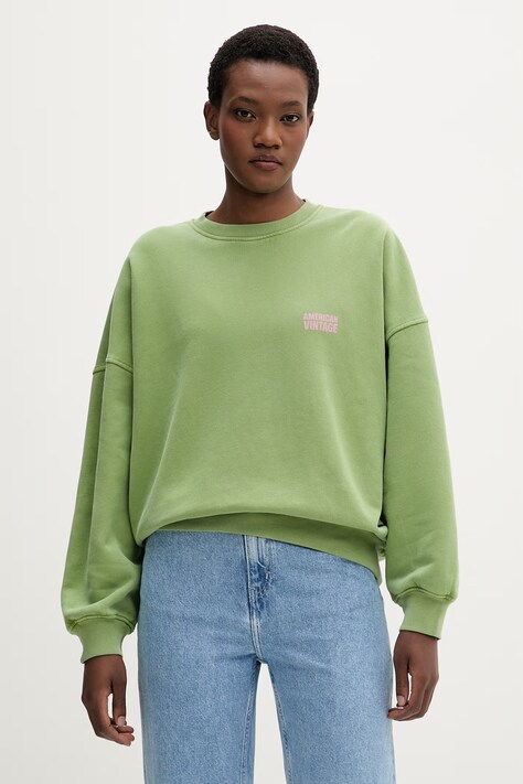 American Vintage bluza damska bawełniana zielona PLI03C