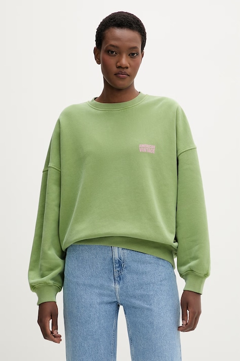 American Vintage bluza damska bawełniana zielona PLI03C