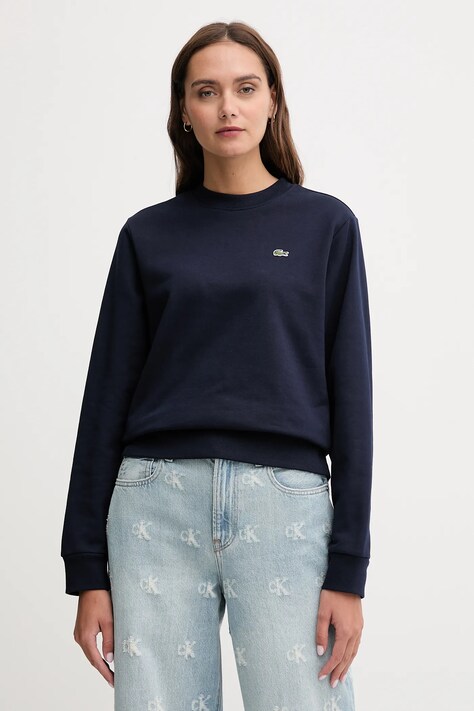 Lacoste bluza bawełniana damska kolor granatowy gładka SF5270