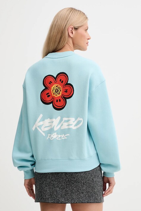 Kenzo pamut melegítőfelső Kenzo x Futura türkiz, nyomott mintás, FF62SW4504MB