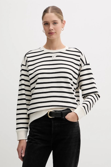 Dkny bluza bawełniana damska kolor beżowy wzorzysta DJ4T1344
