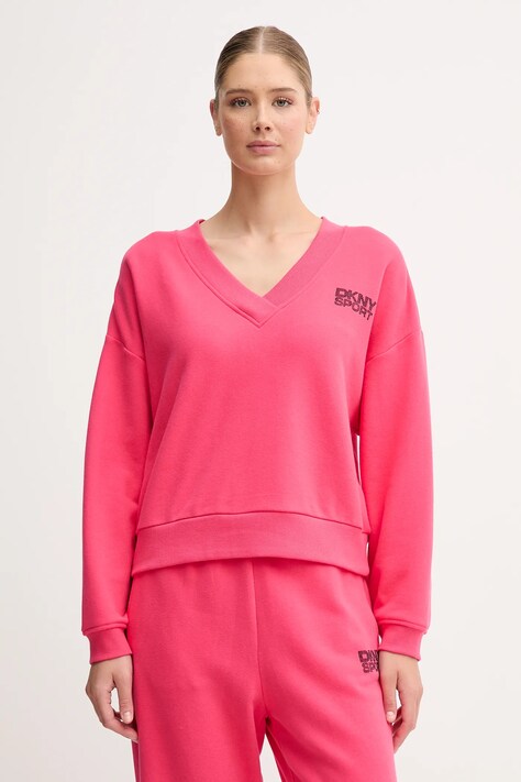 Dkny bluza bawełniana damska kolor różowy z aplikacją DP5T1279