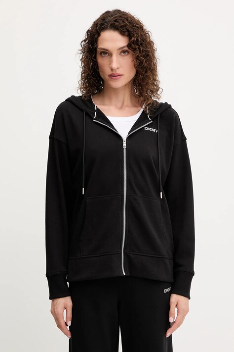 Dkny bluza damska kolor czarny z kapturem z aplikacją DP5J9666