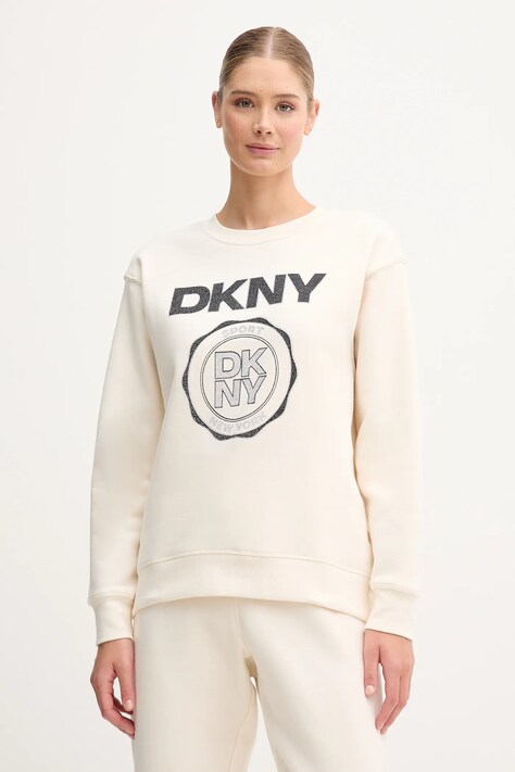 Dkny bluza damska kolor beżowy z nadrukiem DP5T1340