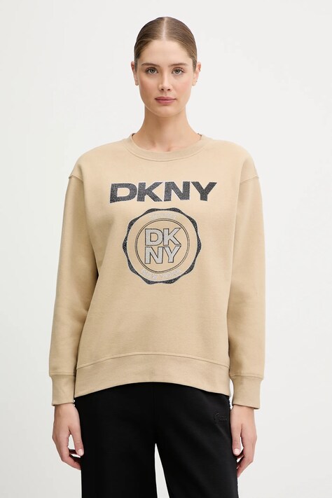 Dkny bluza damska kolor beżowy z nadrukiem DP5T1340