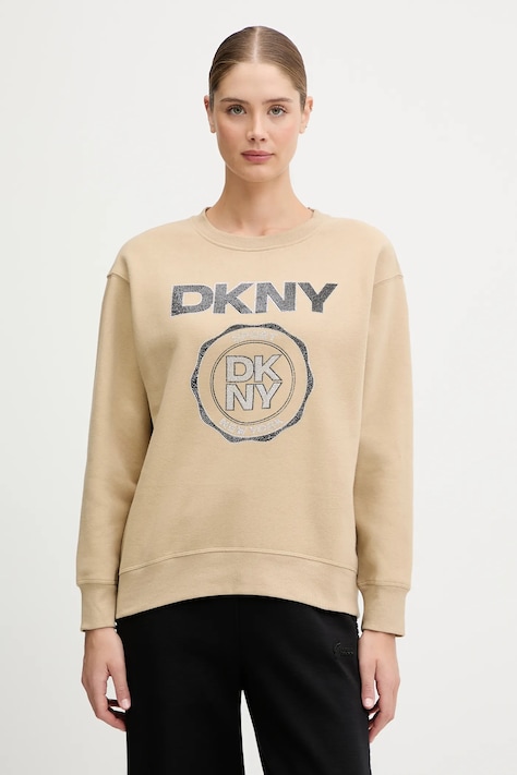 Dkny bluză culoarea bej, cu imprimeu, DP5T1340