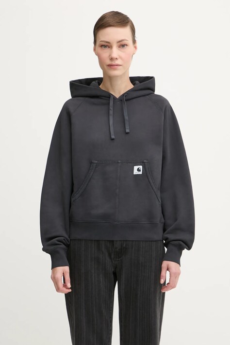 Carhartt WIP bluza bawełniana W’ Hooded Hudson damska kolor czarny z kapturem gładka I035137.895F