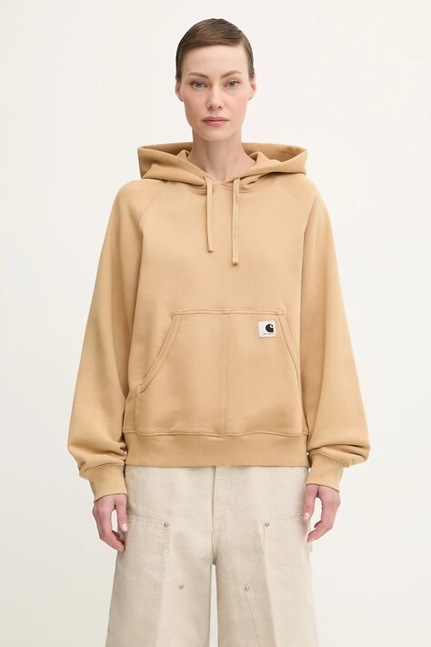Carhartt WIP bluza bawełniana W’ Hooded Hudson damska kolor brązowy z kapturem gładka I035137.07E5F