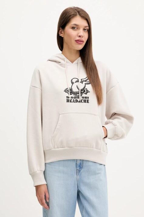 Vans bluza damska kolor beżowy z kapturem z nadrukiem VN000Q37EN91