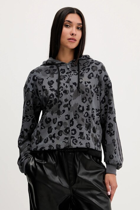adidas bluză Animal culoarea gri, cu glugă, cu imprimeu, JM1859