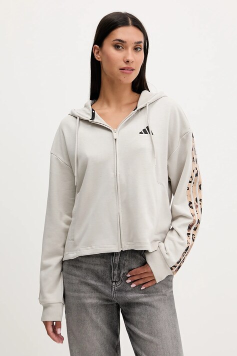 adidas bluză Animal culoarea bej, cu glugă, cu imprimeu, JM1860