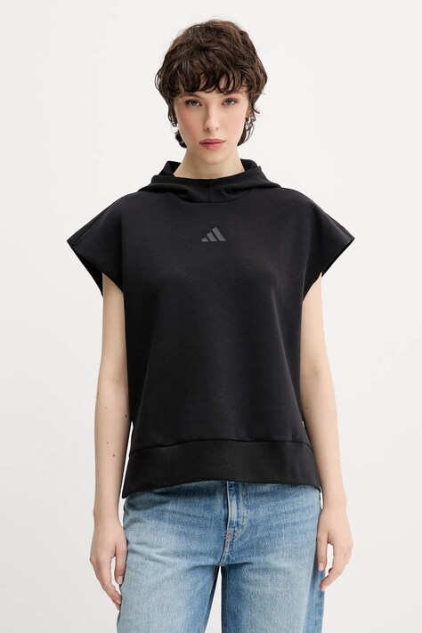 Mikina adidas ALL SZN dámská, černá barva, s kapucí, hladká, JM3785