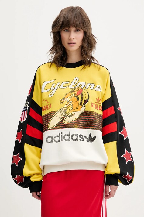 adidas Originals bluza bawełniana Cycling Crew damska kolor żółty wzorzysta JW0147
