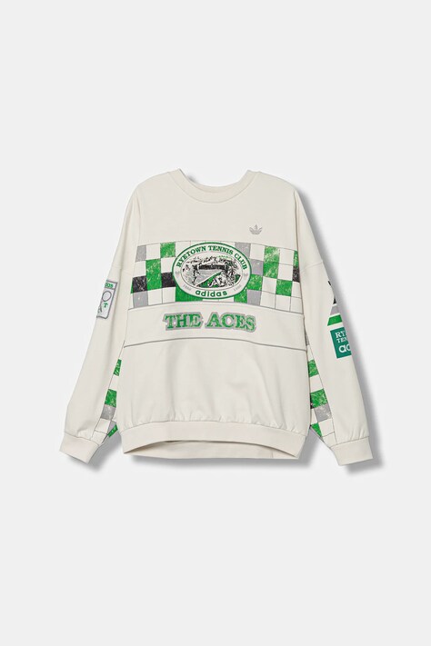 adidas Originals bluza bawełniana Court Crew damska kolor biały z kapturem wzorzysta JW0149