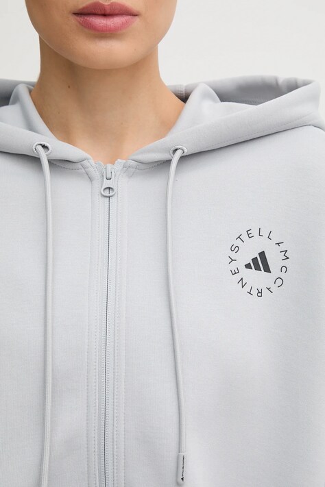 adidas by Stella McCartney hanorac de antrenament culoarea gri, cu glugă, cu imprimeu, JW4689