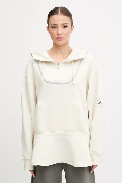 Φούτερ προπόνησης adidas by Stella McCartney χρώμα: μπεζ, με κουκούλα, JX9108