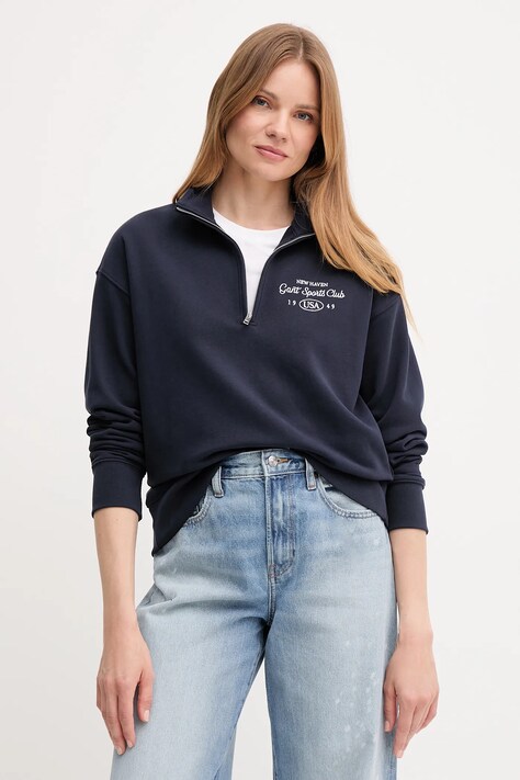 Gant bluza bawełniana damska kolor granatowy z aplikacją 4204215