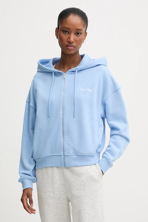 Mikina Calvin Klein Underwear dámská, modrá barva, s kapucí, hladká, LV00QS7513