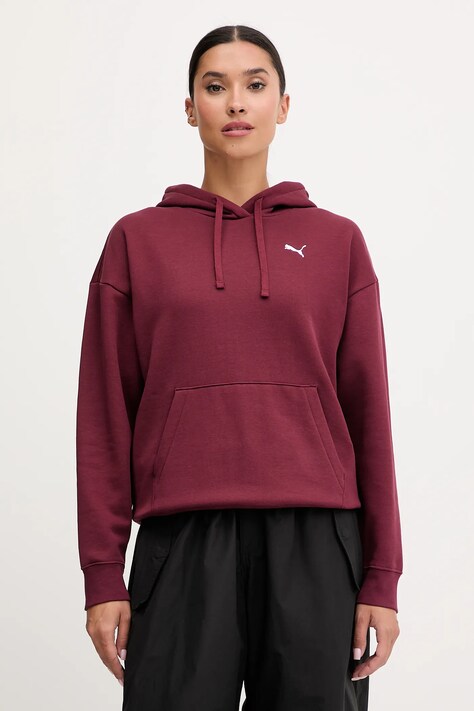 Puma bluza damska kolor bordowy z kapturem gładka 682385