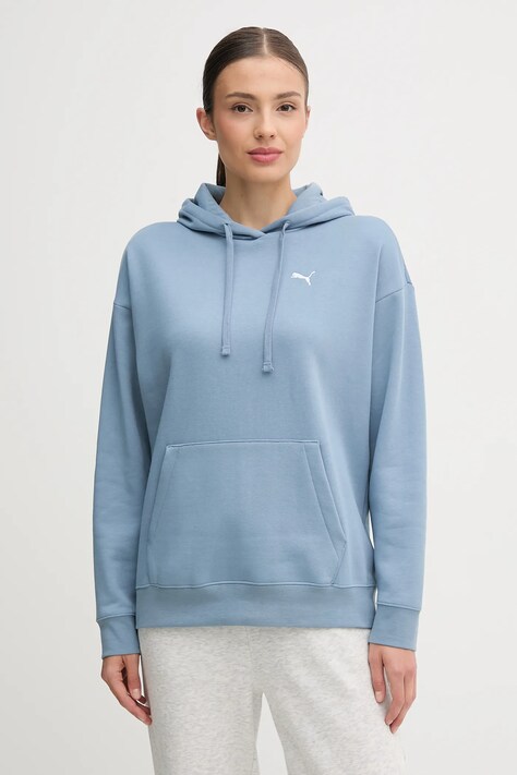 Puma bluza damska kolor niebieski z kapturem z aplikacją 684976