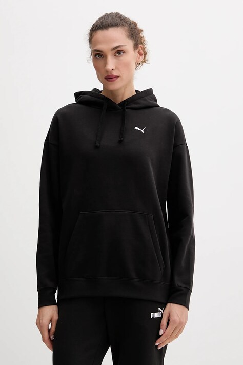 Puma bluza damska kolor czarny z kapturem z aplikacją 684976