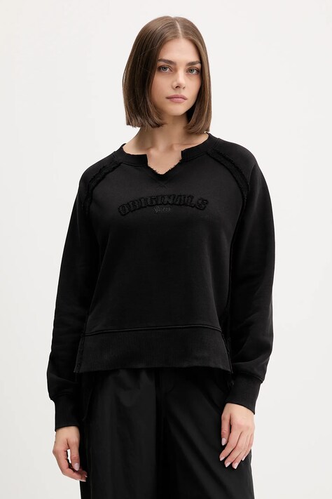 Guess Originals bluza bawełniana damska kolor czarny z aplikacją W5BQ27 KCPR1