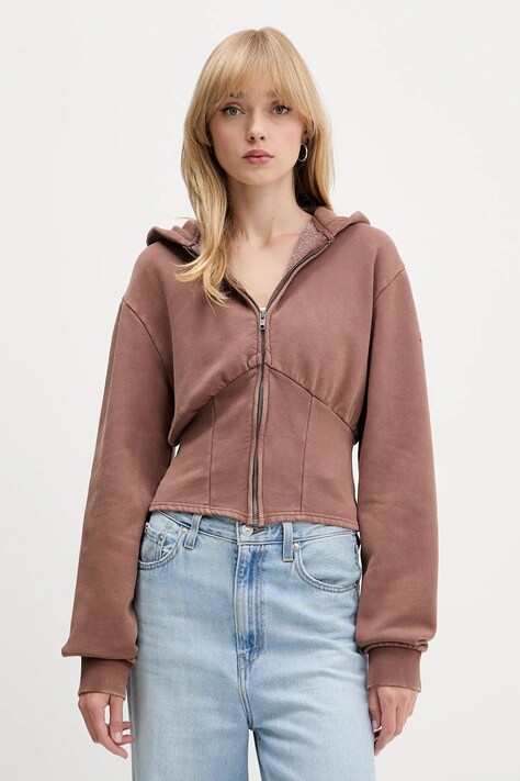 Суичър Guess Originals в кафяво с качулка с меланжов десен W5BQ29 K4110