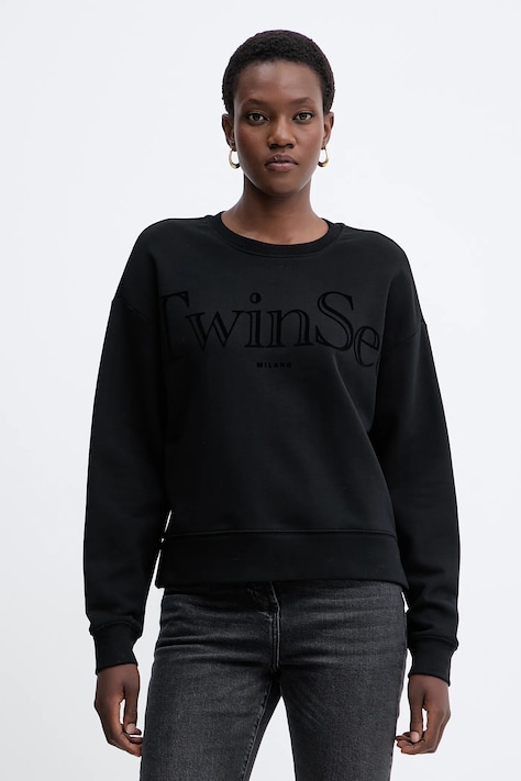 Twinset bluza bawełniana damska kolor czarny z nadrukiem 252TT2330