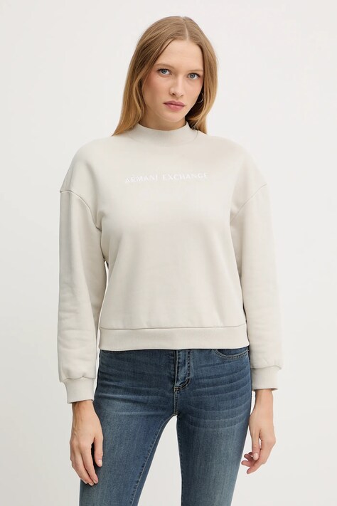 Armani Exchange hanorac de bumbac culoarea bej, cu imprimeu, XW000787 AF16141