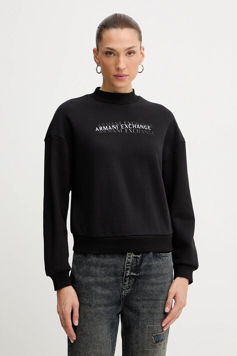 Armani Exchange bluza bawełniana damska kolor czarny z nadrukiem XW000787 AF16141