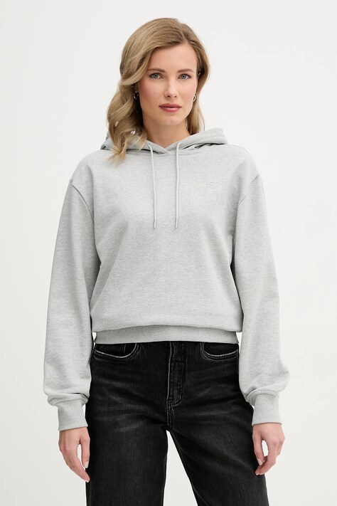 Calvin Klein Jeans bluza damska kolor szary z kapturem gładka LV047C224G