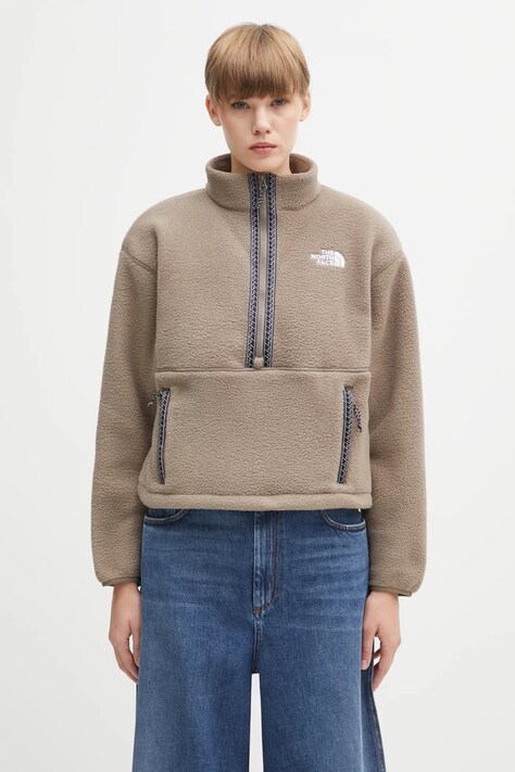 The North Face bluza polarowa Fleeski 1/4 zip damska kolor brązowy gładka NF0A88Z3BOW1