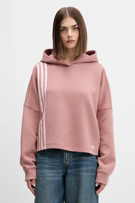 adidas Originals bluza 3-Stripes damska kolor pomarańczowy z kapturem z aplikacją JW3601