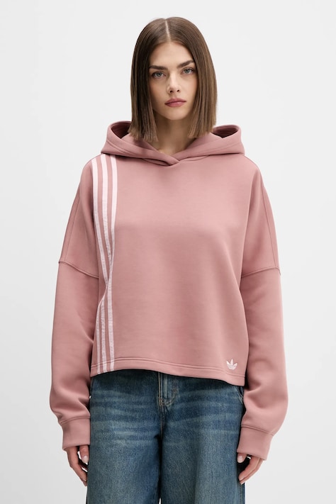 adidas Originals bluza 3-Stripes culoarea portocaliu, cu glugă, cu imprimeu, JW3601