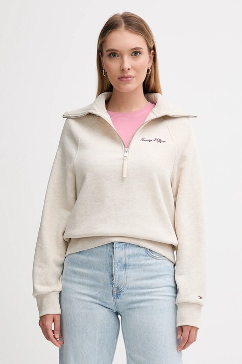 Mikina Tommy Hilfiger dámská, béžová barva, hladká, WW0WW46632