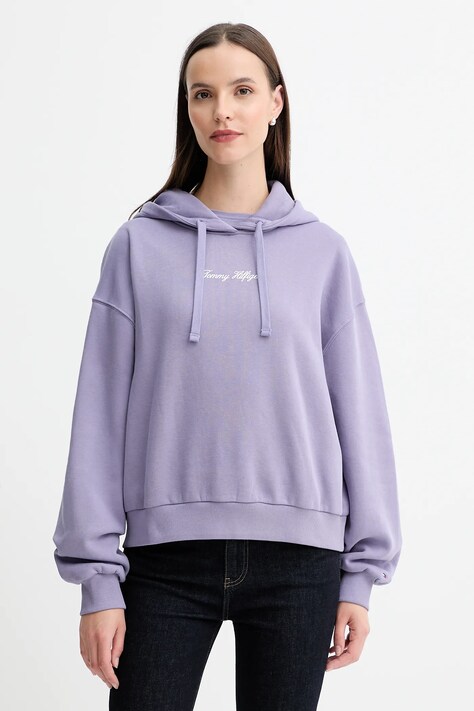 Суичър Tommy Hilfiger в лилаво с качулка с принт WW0WW47459