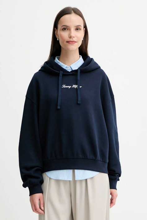 Суичър Tommy Hilfiger в тъмносиньо с качулка с принт WW0WW47459