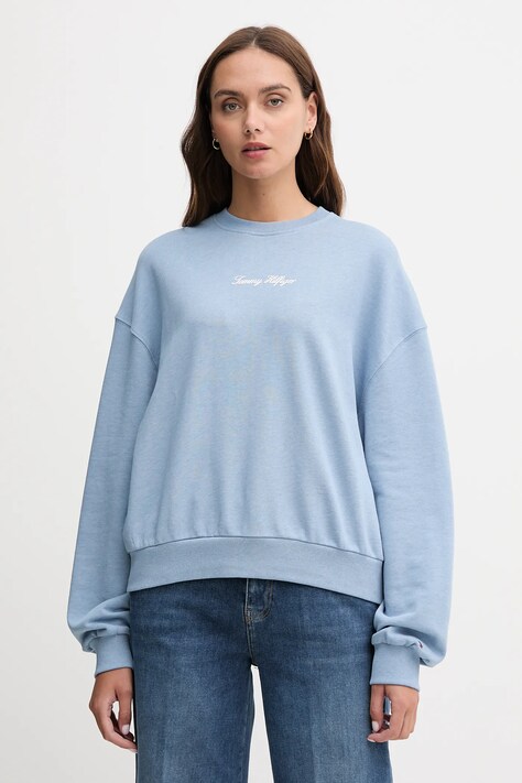 Tommy Hilfiger bluza bawełniana damska kolor niebieski gładka WW0WW48269