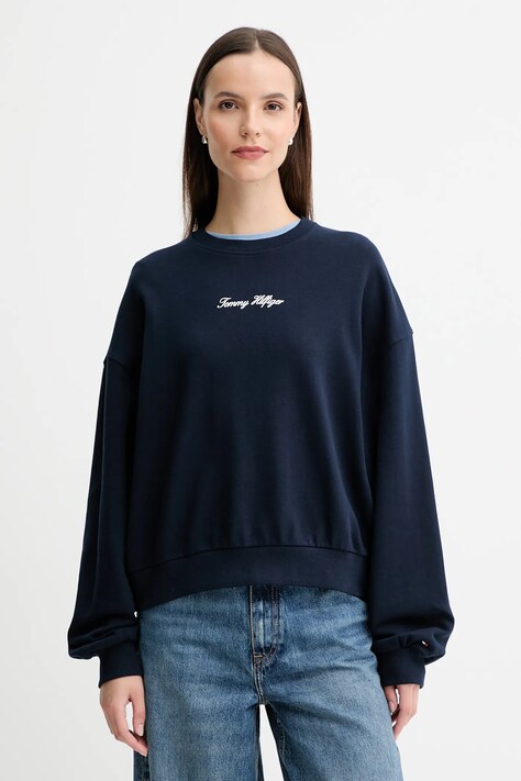 Памучен суичър Tommy Hilfiger в тъмносиньо с изчистен дизайн WW0WW48269
