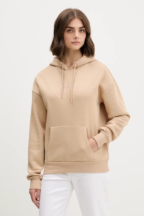 Mikina Desigual BASIC dámská, hnědá barva, s kapucí, hladká, 25WWSK13