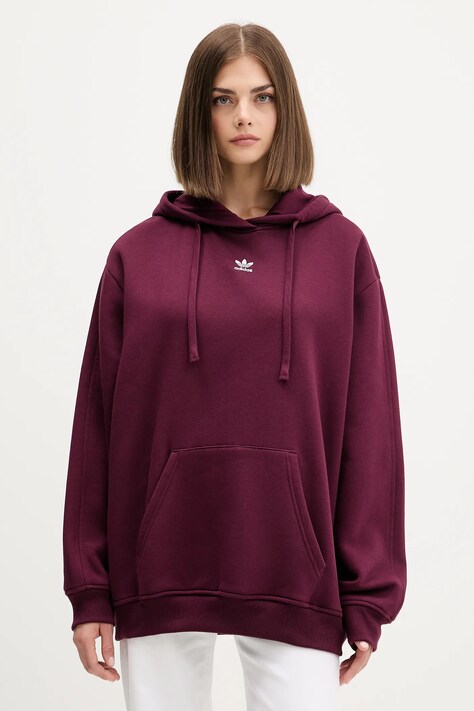 Кофта adidas Originals Os Hoodie Fl колір бордовий з капюшоном однотонна KW1900