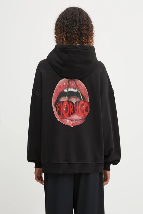 Fiorucci felpa in cotone Cherry Mouth Print Relaxed Fit donna colore nero con cappuccio W02FPSHO092CJ05BK02