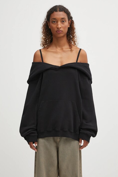 MM6 Maison Margiela bluza bawełniana damska kolor czarny z kapturem gładka S52GU0244.M25014.900