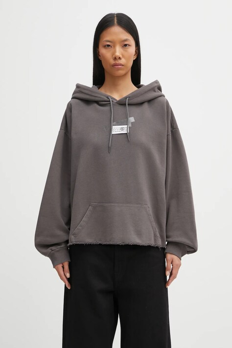 MM6 Maison Margiela bluza bawełniana damska kolor szary z kapturem z aplikacją S62GU0142.M25024.810
